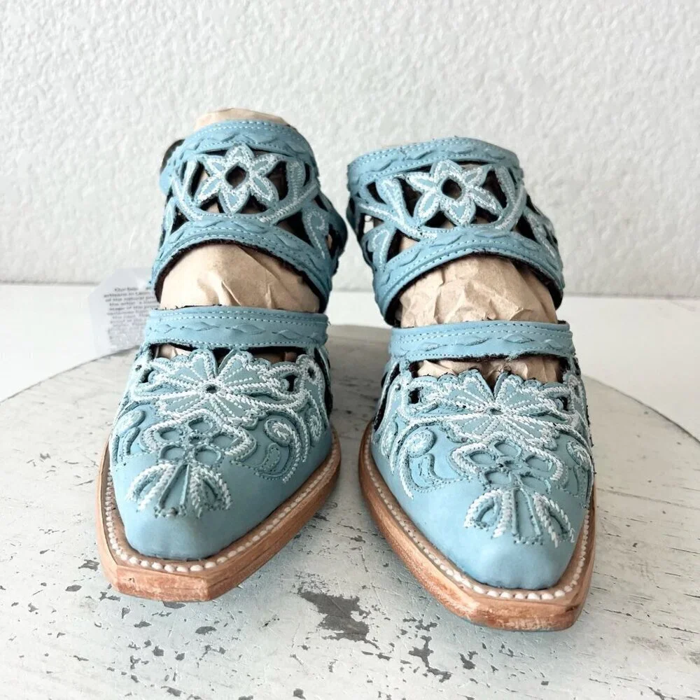 Lane Robin Slingback Mule Cowboy Boots Womens 5 Blue Cowgirl Western Short Ankle